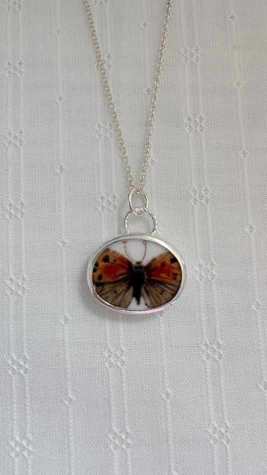 Copper Butterfly Ceramic Pendant Necklace