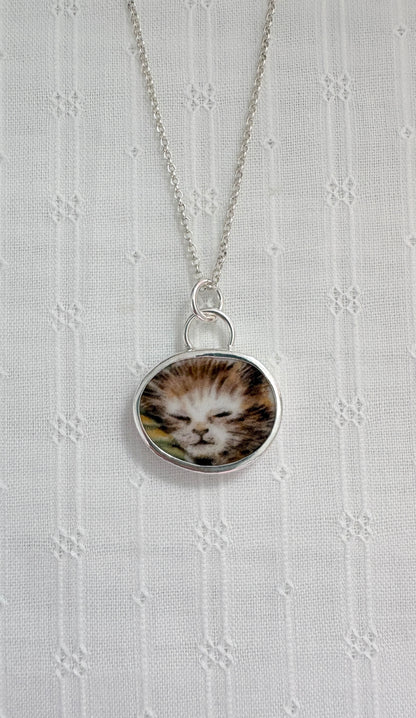 Sleeping Kitten Ceramic Pendant Necklace