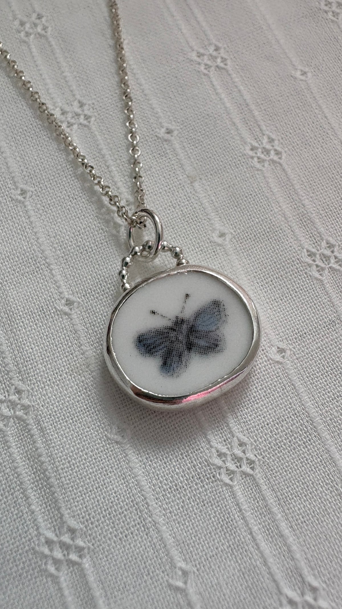 Blue Butterfly Ceramic Pendant Necklace