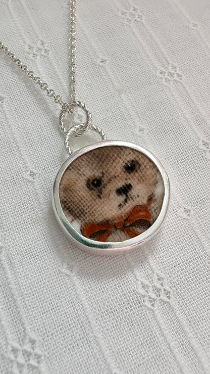 Teddy Bear Ceramic Pendant Necklace