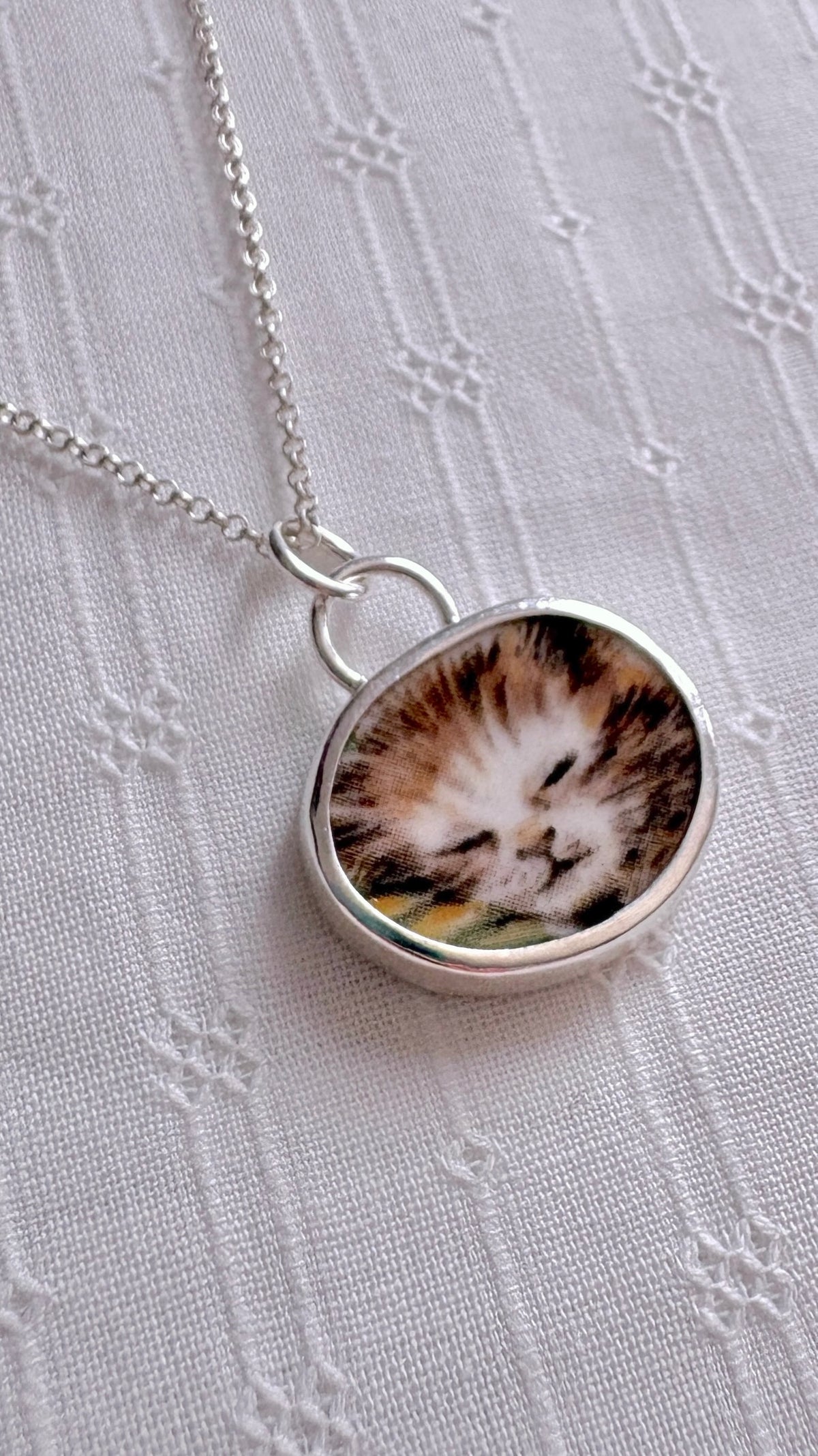 Sleeping Kitten Ceramic Pendant Necklace
