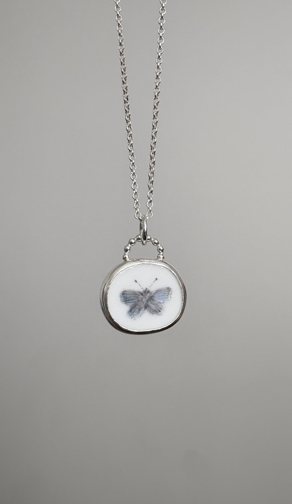 Blue Butterfly Ceramic Pendant Necklace