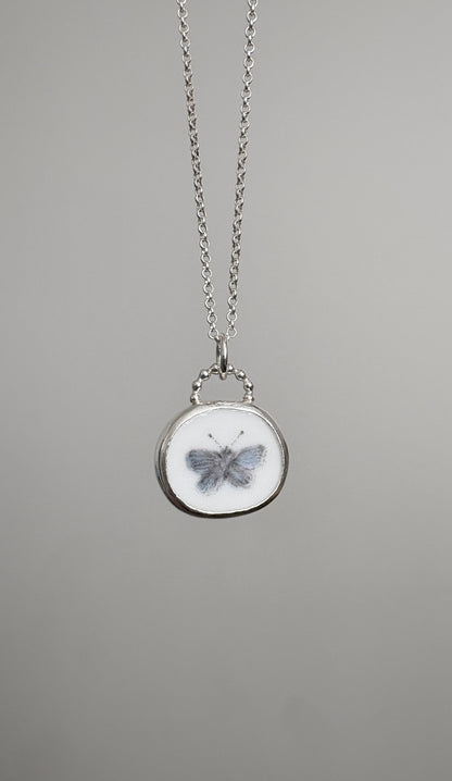 Blue Butterfly Ceramic Pendant Necklace