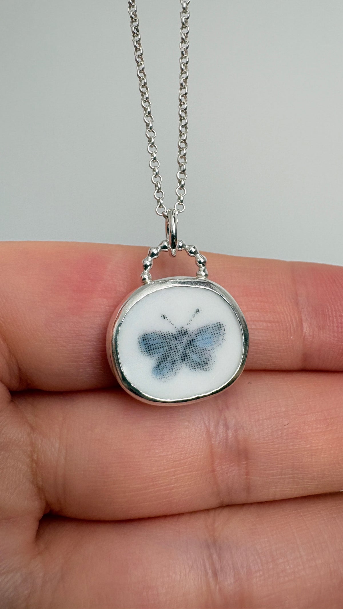 Blue Butterfly Ceramic Pendant Necklace