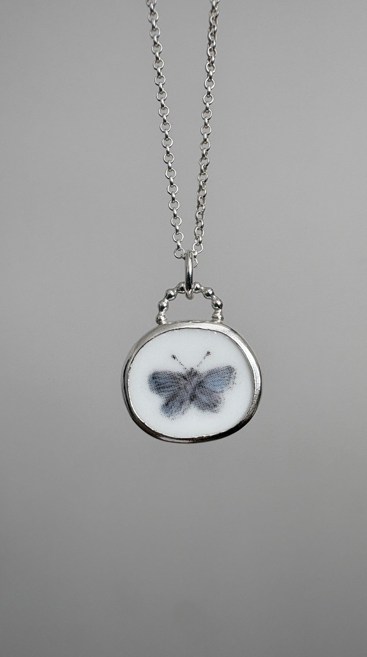 Blue Butterfly Ceramic Pendant Necklace