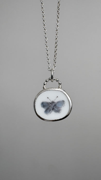 Blue Butterfly Ceramic Pendant Necklace