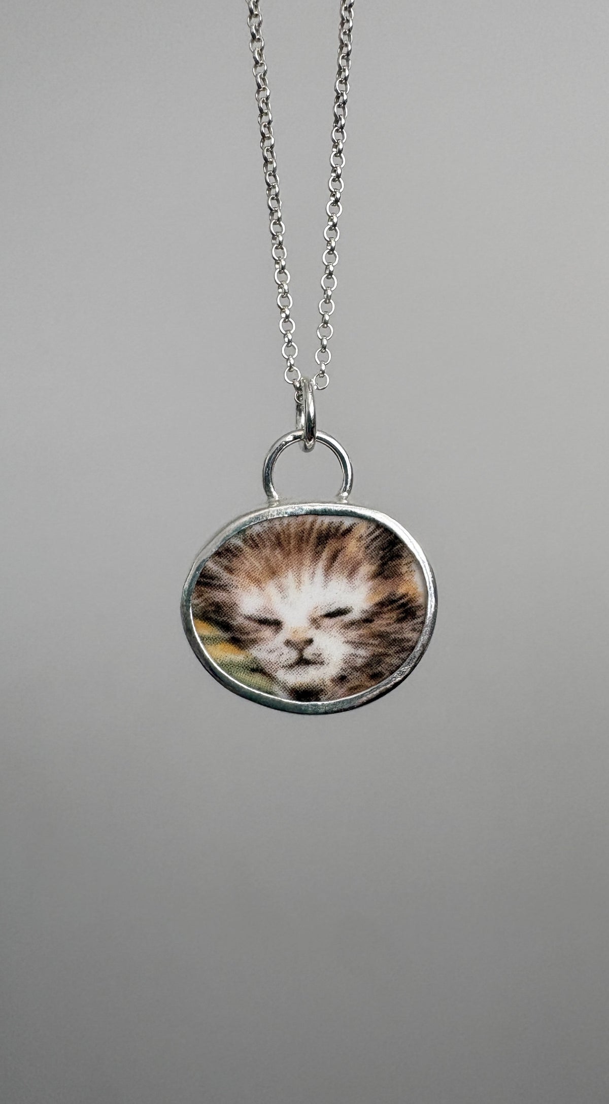 Sleeping Kitten Ceramic Pendant Necklace