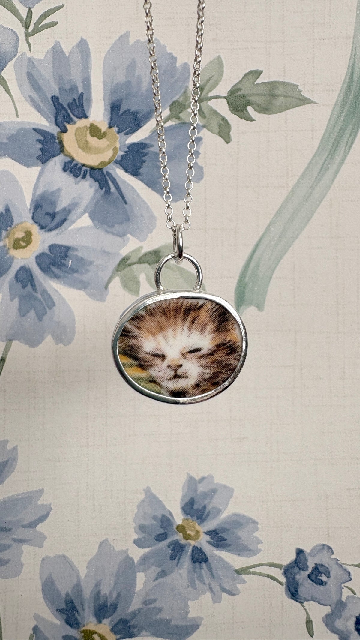 Sleeping Kitten Ceramic Pendant Necklace