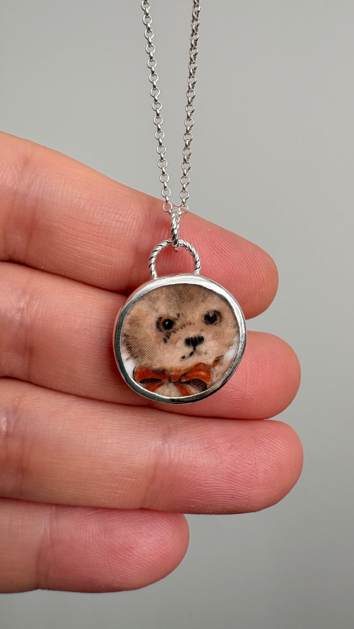 Teddy Bear Ceramic Pendant Necklace