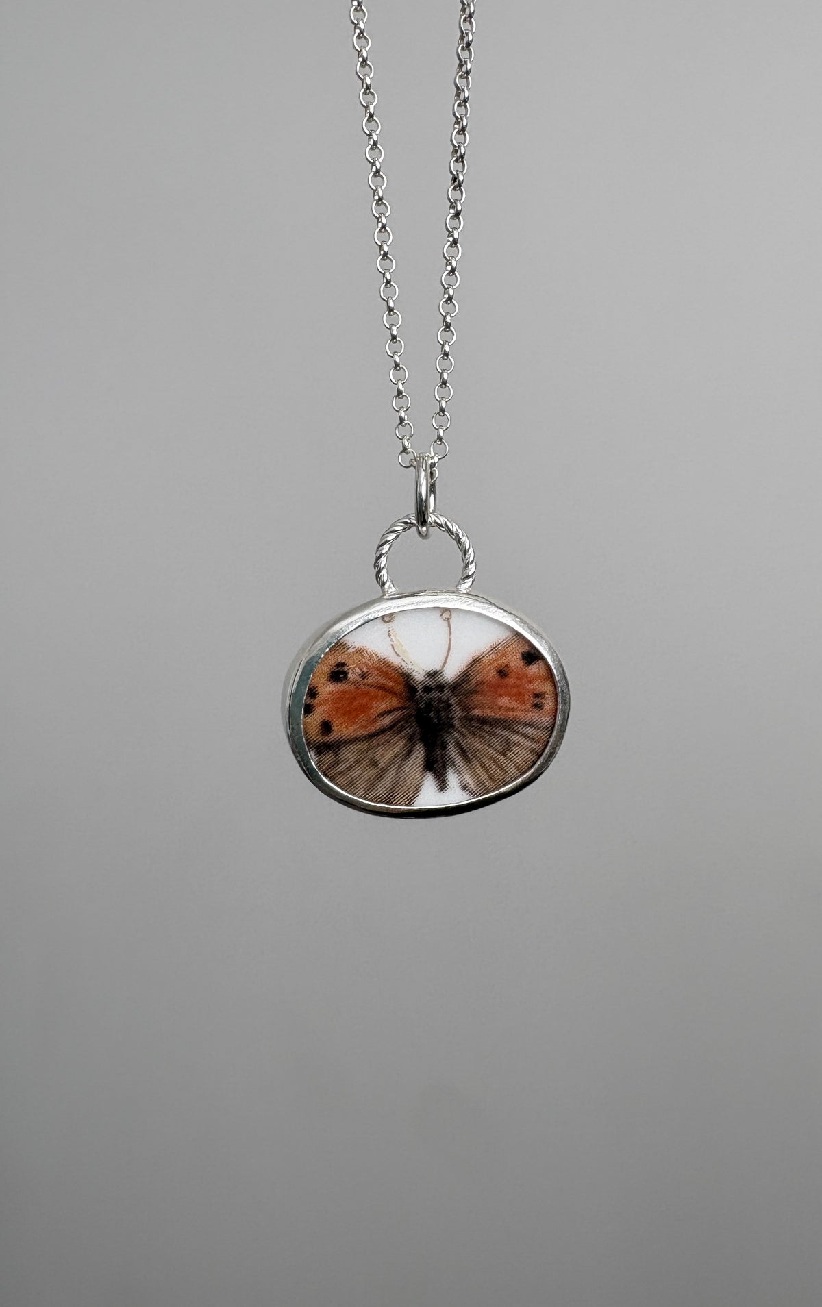 Copper Butterfly Ceramic Pendant Necklace