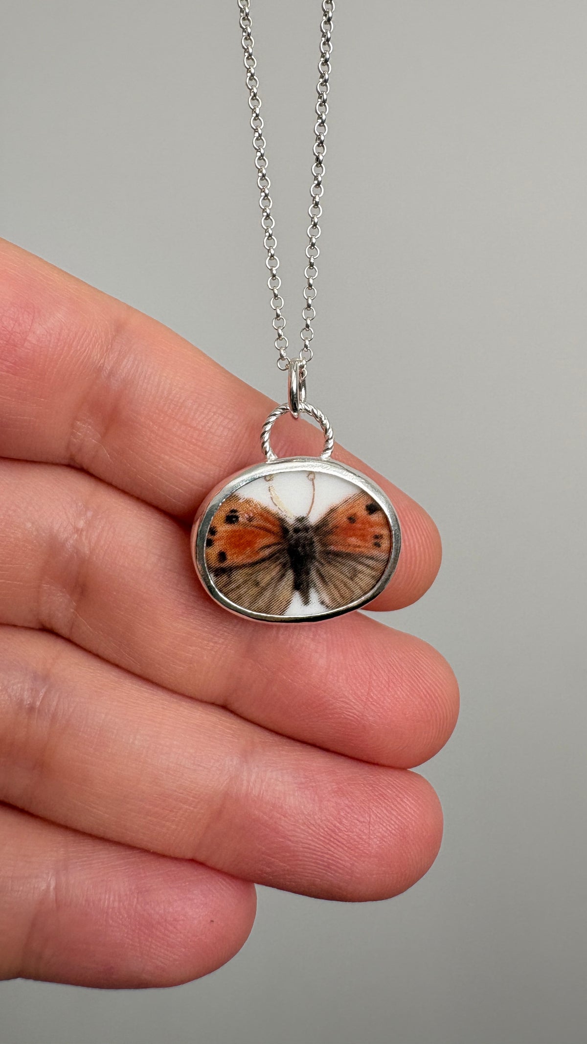 Copper Butterfly Ceramic Pendant Necklace