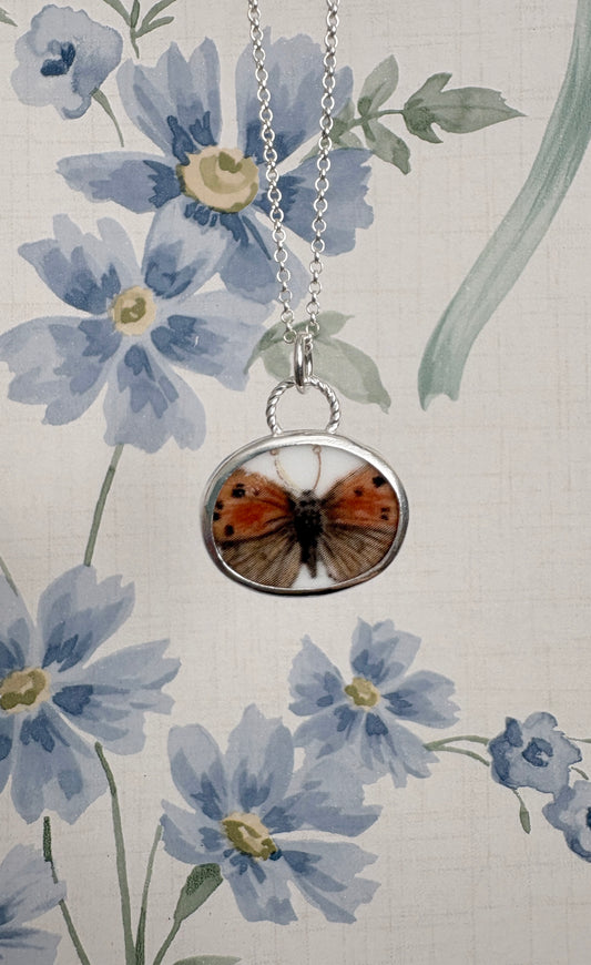 Copper Butterfly Ceramic Pendant Necklace