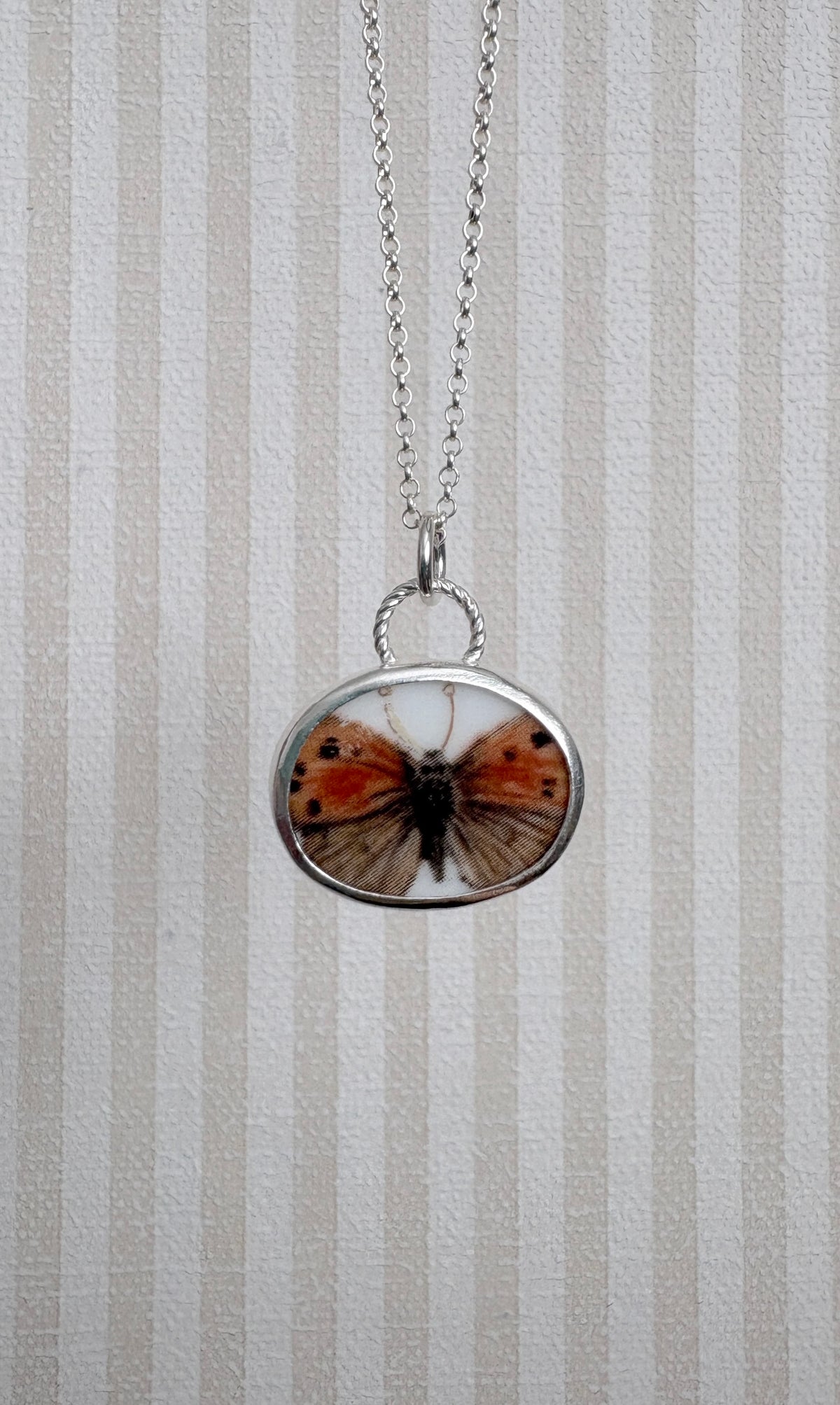 Copper Butterfly Ceramic Pendant Necklace