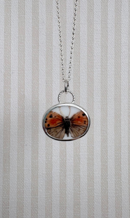 Copper Butterfly Ceramic Pendant Necklace