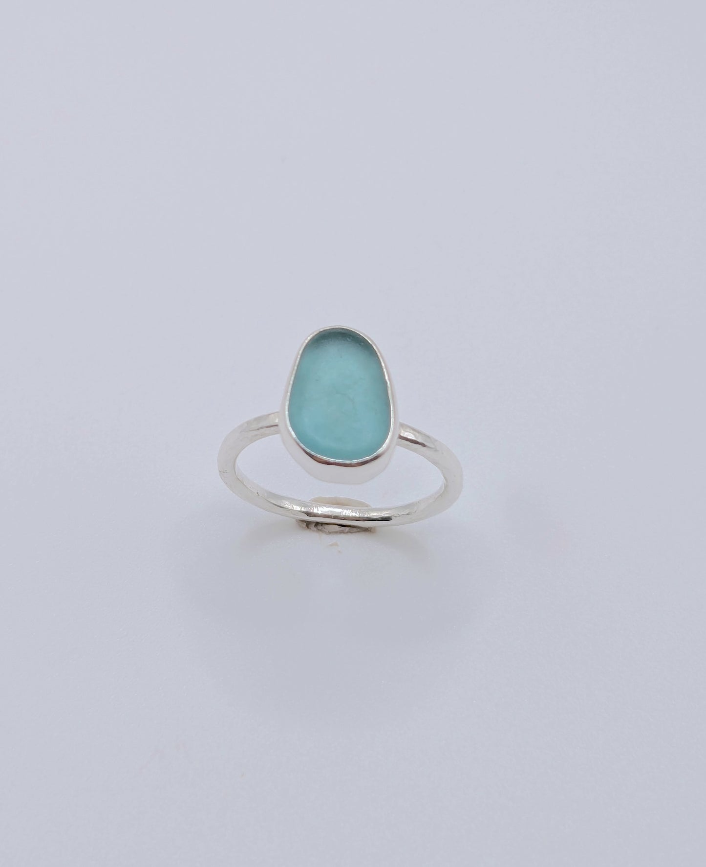 Blue Oval Hammered Band Seaglass Ring