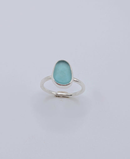 Blue Oval Hammered Band Seaglass Ring