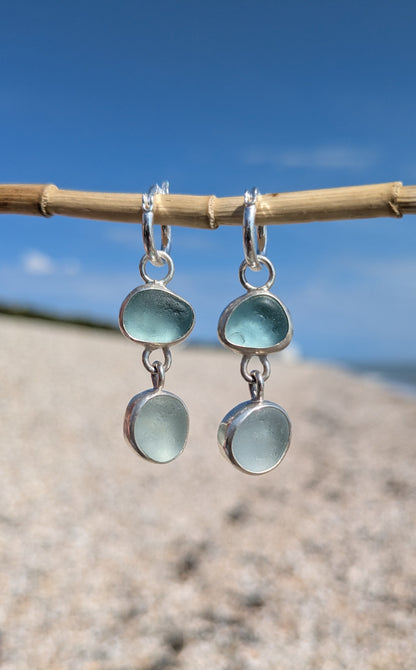 Aqua and Clear Double Seaglass Earrings