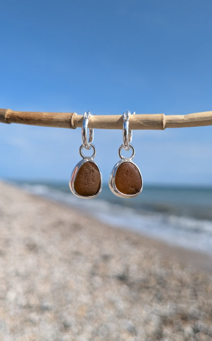Brown Seaglass Hoop Earrings